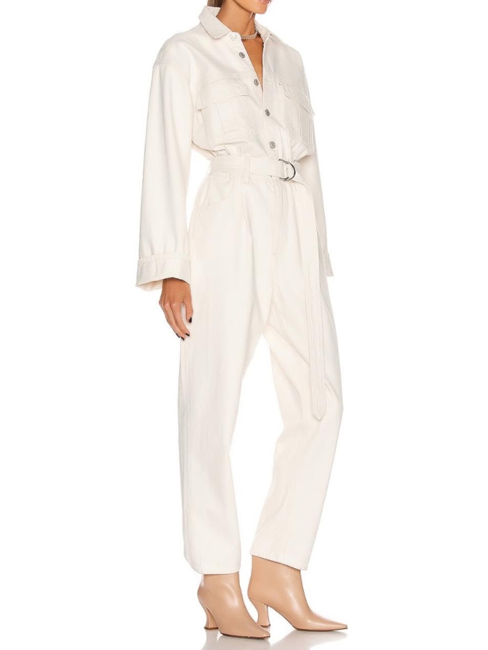 AGOLDE Women’s Tatum Cream Denim Jumpsuit with Belt Color Paper Size S NWT